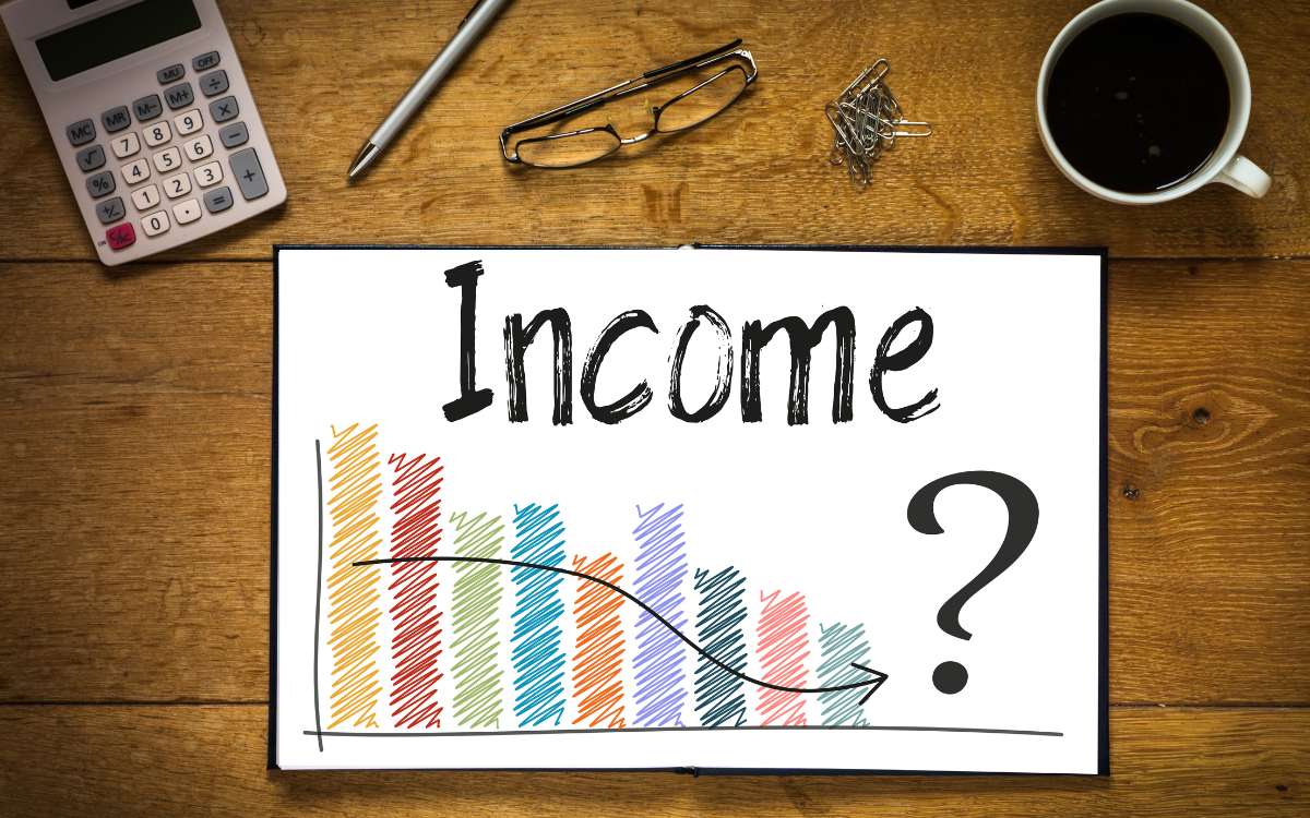 Colored uneven graph on white paper with word Income_How to Budget with Irregular Income