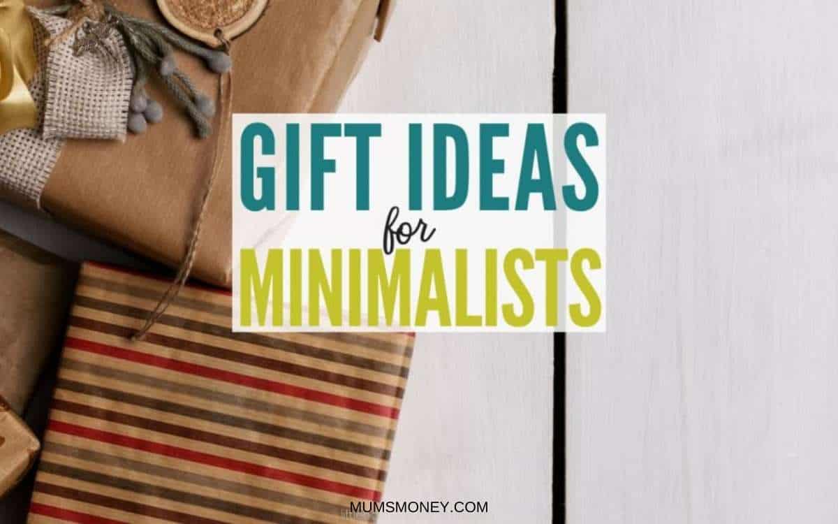 Photos showing several boxes wrapped as gifts with text overlay that reads Gift Ideas for Minimalists