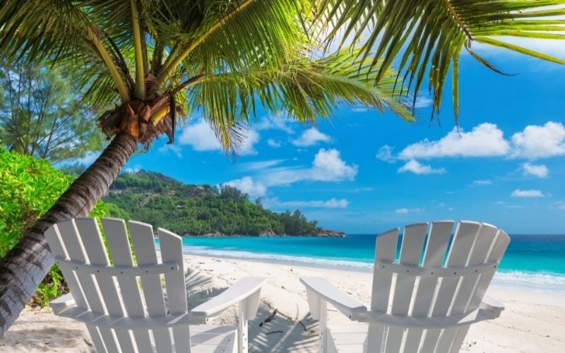 beach chairs on tropical beach seychelles