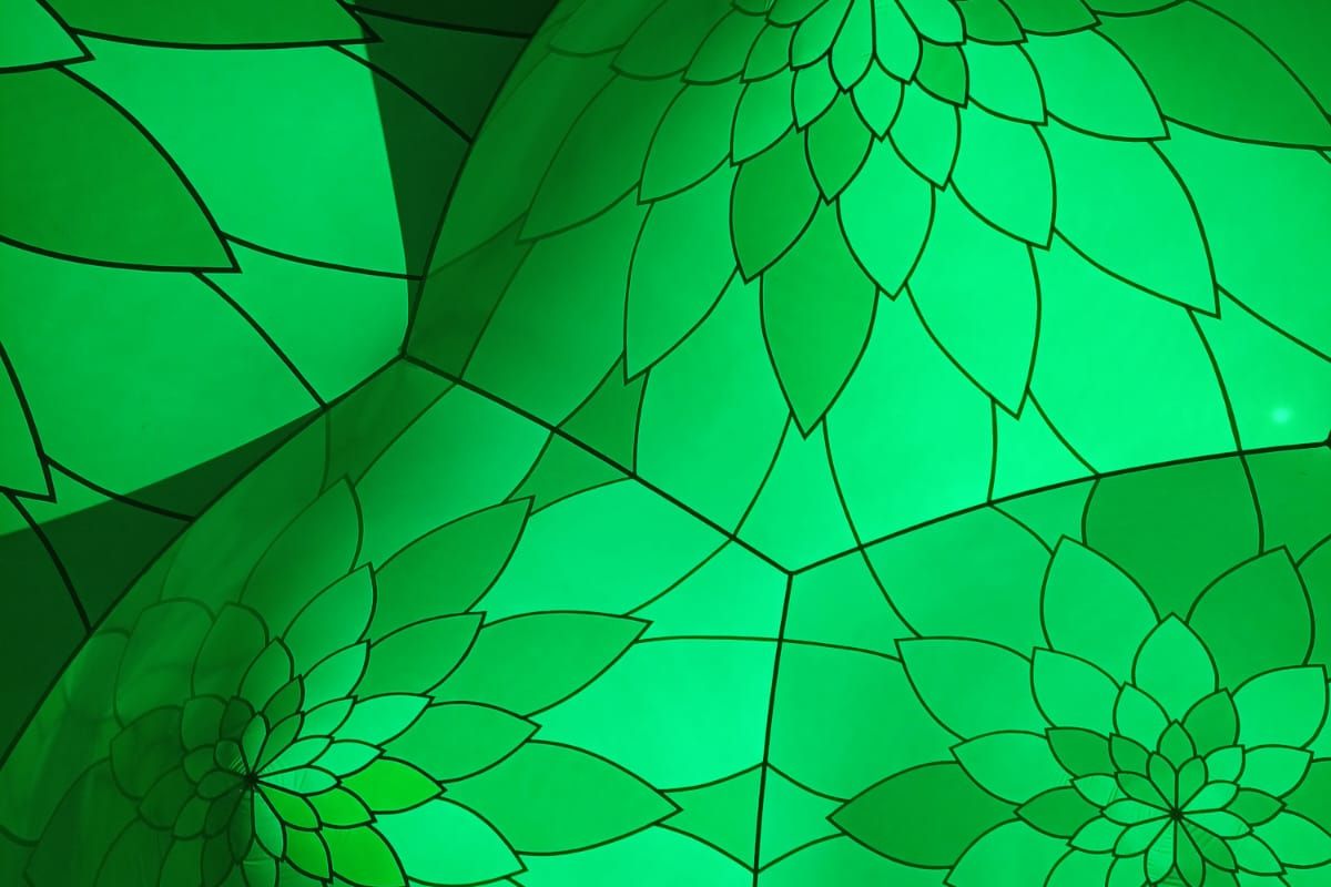 the green ceiling of a luminarium